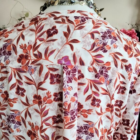 Adrianna Papell Floral Blouse Top M Multicolor V-Neck Long Sleeve Slipover - Picture 5 of 8